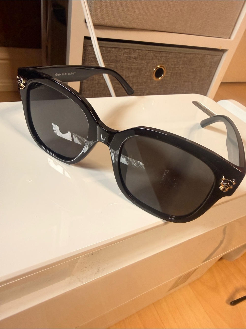 Cartier Black Cat-Eye Sunglasses with Gold Accents